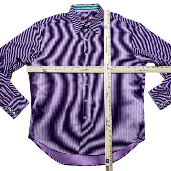 Robert Graham X Shirt Mens 2XL Purple Striped Button Up Flip Cuff Long Sleeve - Picture 8 of 12